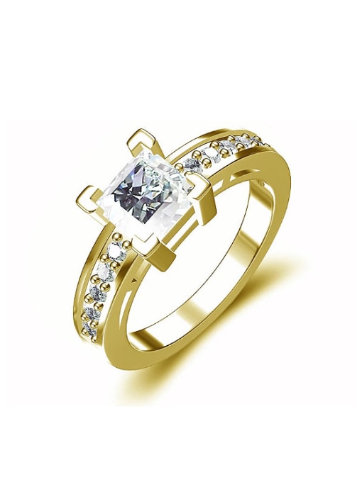 Gold Simple Square White AAA Zircon Copper Ring