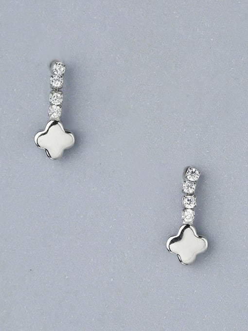 One Silver Flower Shaped Zircon Drop Earrings 0