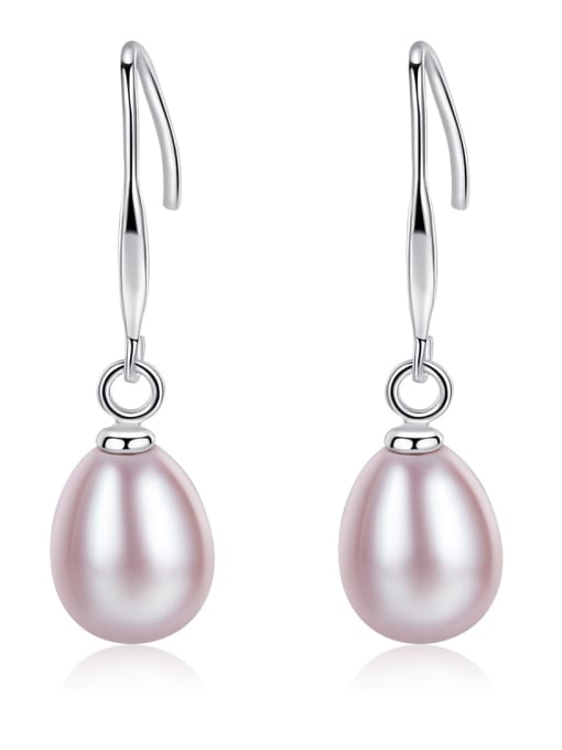 CCUI 925 Sterling Silver With  Artificial Pearl  Simplistic Oval Hook Earrings 0
