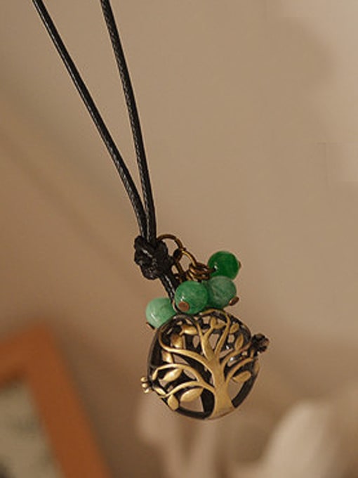 Dandelion Retro Green Beads Tree Necklace 0