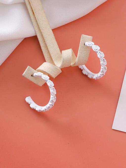 D White Alloy With Platinum Plated Simplistic Flower Hoop Earrings