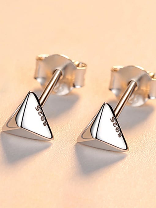 Platinum 925 Sterling Silver With Glossy solid trianglec Stud Earrings