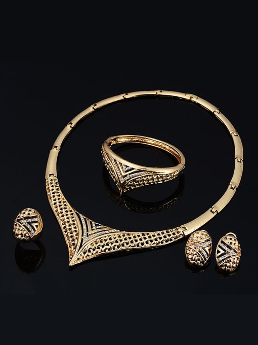 BESTIE Alloy Imitation-gold Plated Vintage style Grid-shaped Four Pieces Jewelry Set 1