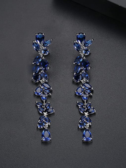 Blue Copper With White Gold Plated Fashion Leaf Party Drop Earrings