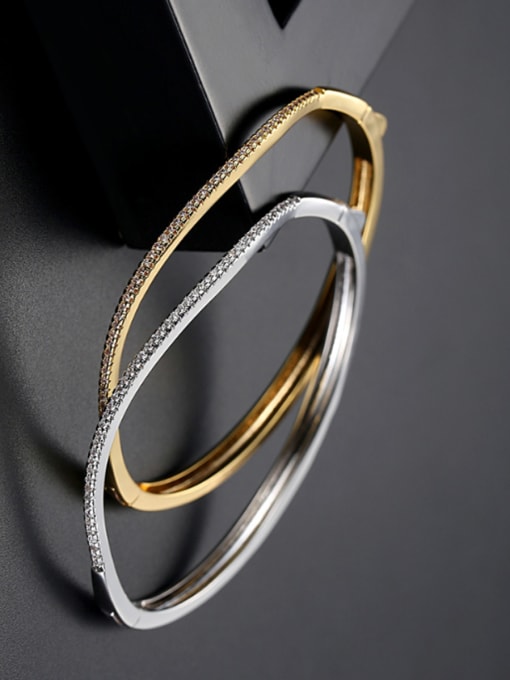 BLING SU Copper inlaid AAA zircon simple wave Bracelet