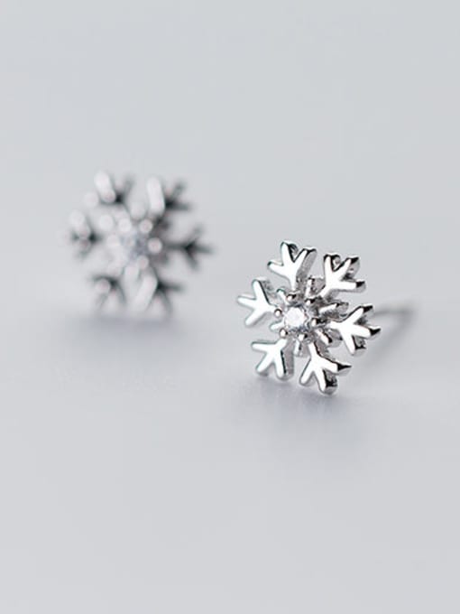 Rosh All-match Snowflake Shaped Rhinestones S925 Silver Stud Earrings 0