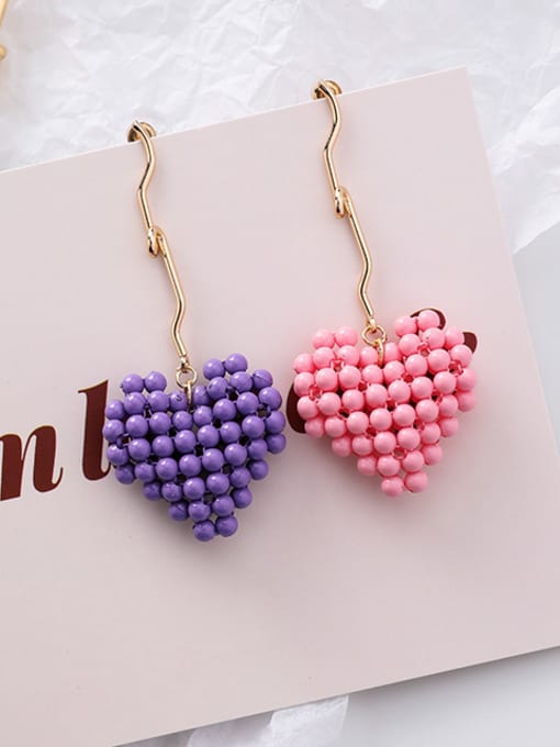 F Pink Blue (Long) Alloy With Rose Gold Plated Simplistic Heart Drop Earrings