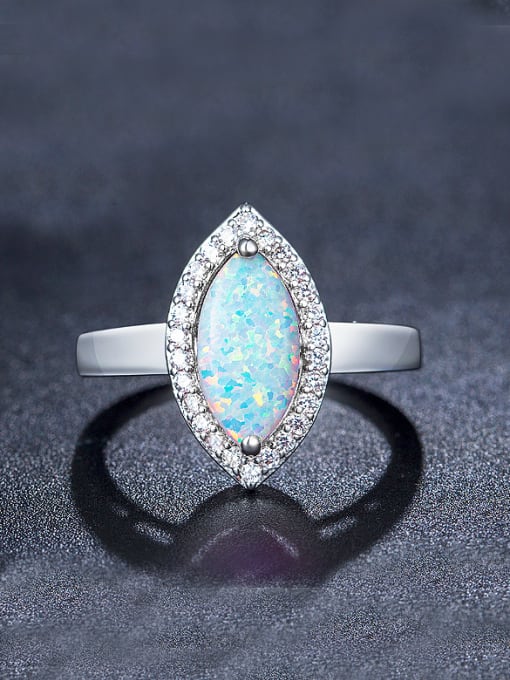 White Oval Opal Stone Engagement Ring
