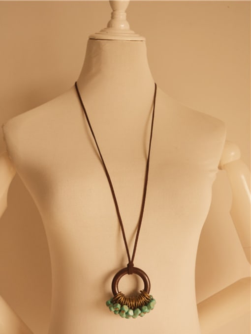 Dandelion Women Wooden Round Shaped Sweater Necklace 2