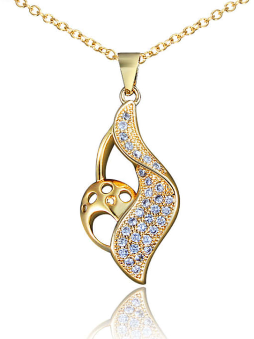 Gold Exquisite Platinum Plated Leaf Shaped Zircon Necklace