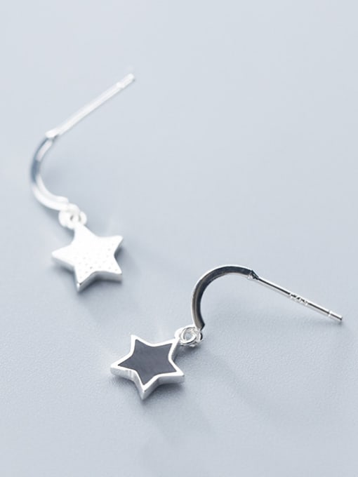 Rosh 925 Sterling Silver With Silver Plated Simplistic Black Star Stud Earrings 1