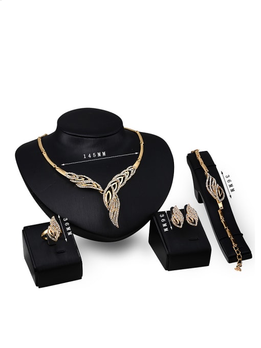 BESTIE Alloy Imitation-gold Plated Vintage style Leaf-shaped CZ Four Pieces Jewelry Set 2