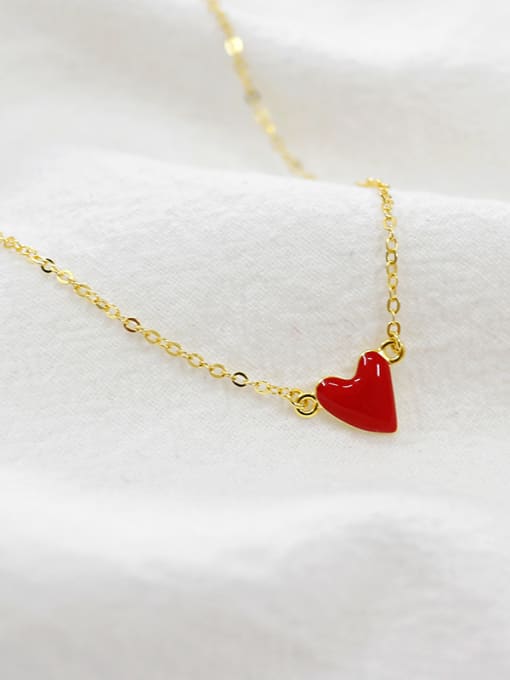 DAKA Simple Red Heart Gold Plated Silver Necklace 2