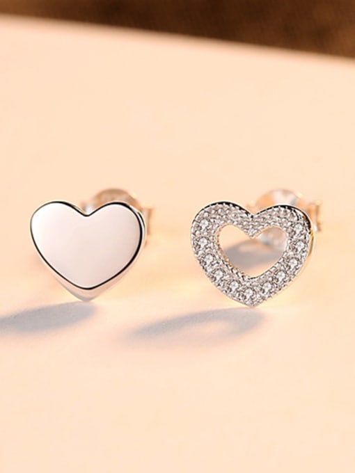 Platinum 925 Sterling Silver With  Cute Heart-shaped  Stud Earrings