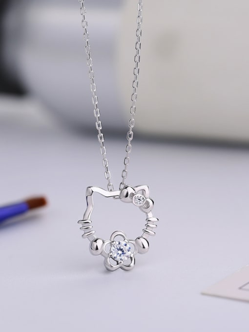 One Silver Cute Cat Necklace 2