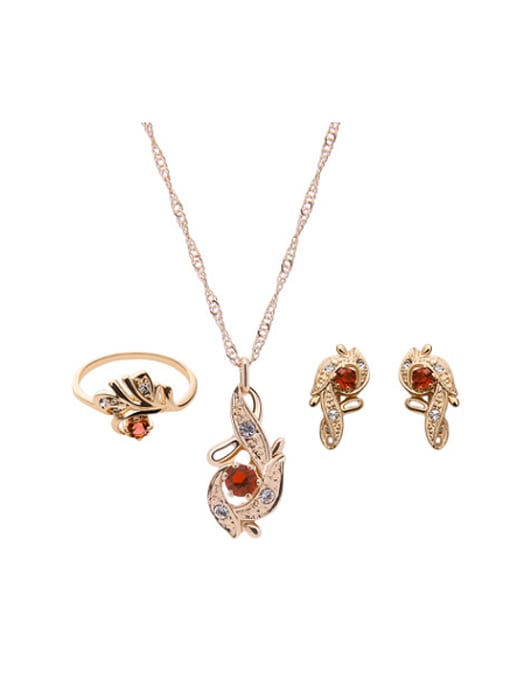red Alloy Imitation-gold Plated Fashion Artificial Stones Three Pieces Jewelry Set