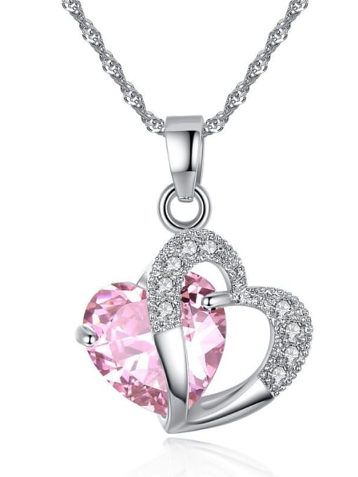 Pink Fashion Heart Zircon Pendant Copper Necklace