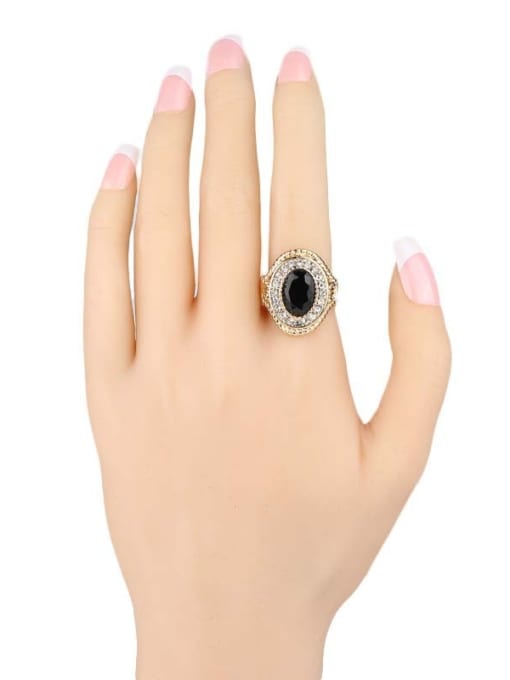 Gujin Gold Plated Black Resin stone Crystals Alloy Ring 1