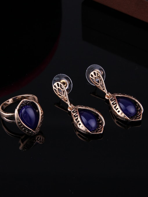 BESTIE 2018 Alloy Antique Gold Plated Fashion Water Drop shaped Artificial Stones Three Pieces Jewelry Set 2