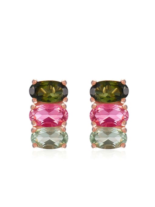 ZK Colorful Natural Stones Oval-shape Stud Earrings