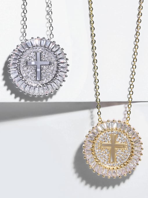 CC Copper With  Cubic Zirconia Personality Cross Necklaces
