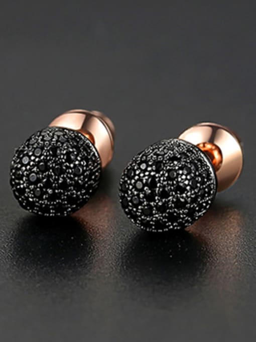 rose-T04E17 Copper With Cubic Zirconia Delicate Round Stud Earrings