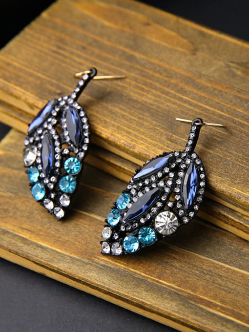 KM Blue Stones Leaves-shape drop earring 1