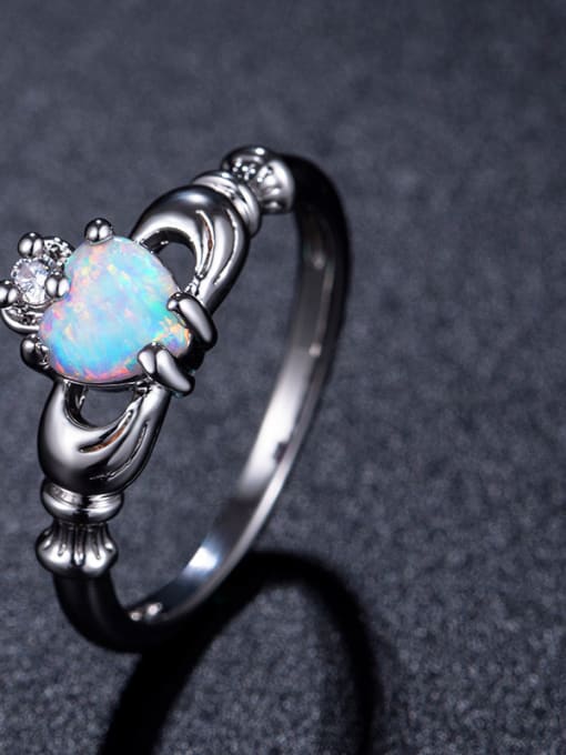 UNIENO White Gold Plated Opal Alloy Fashion Ring 1