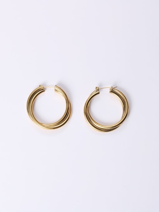 GROSE Titanium With Gold Plated Simplistic Smooth Hollow Round Hoop Earrings 0