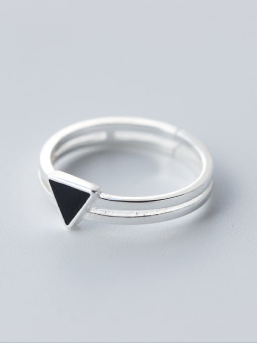 Rosh S925 Silver Fashion Black Triangle Double Opening Ring 1