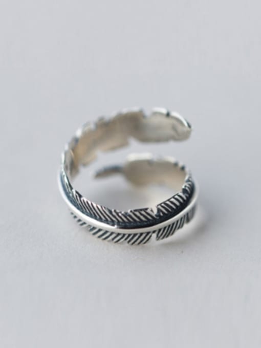 Rosh S925 Silver Exaggerated Feather Opening Ring 2