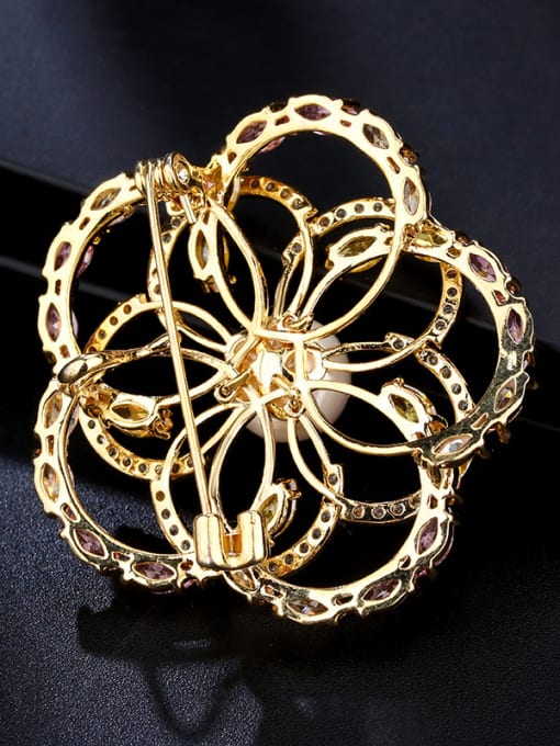 KK Copper With Cubic Zirconia Delicate Flower Brooches 1