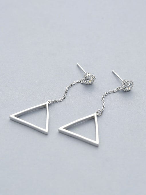 One Silver Simple Cubic Zircon Hollow Triangle 925 Silver Stud Earrings 0