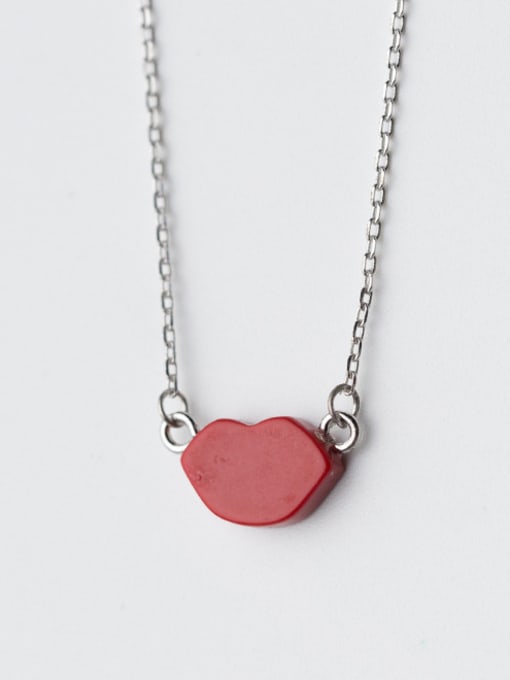 Rosh Personality Red Lip Shaped Glue S925 Silver Necklace 0