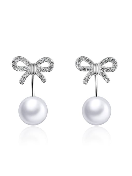 AI Fei Er Fashion Cubic Zirconias Bowknot Imitation Pearl Stud Earrings 0
