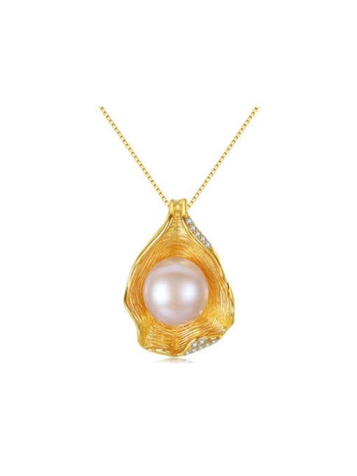 CCUI Pure silver shell design freshwater pearl gold necklace 0