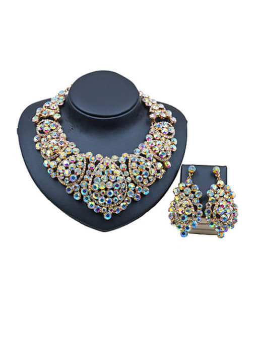 Multi-color 2018 2018 2018 Exaggerated Cubic Glass Rhinestones Two Pieces Jewelry Set