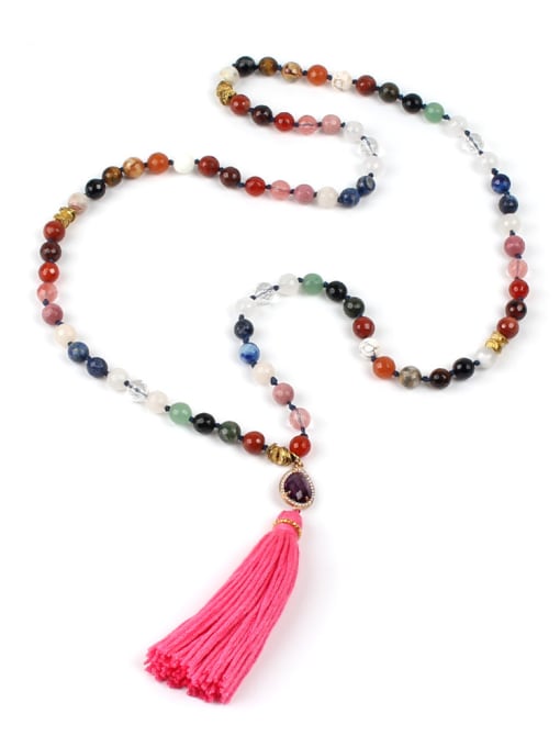 N6004-B Creative Colorful Semi-precious Stones Tassel Necklace