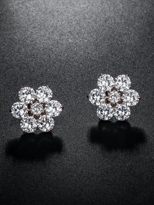 Mo Hai Copper With Cubic Zirconia Cute Flower Stud Earrings 2