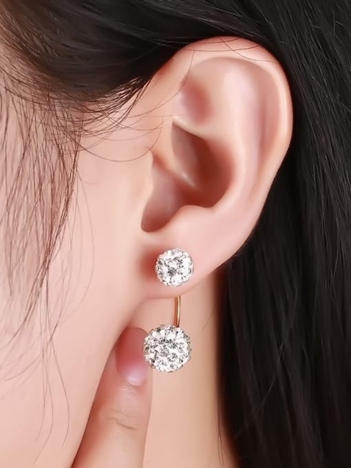 CONG Exquisite Gold Plated Ball Shaped Rhinestone Stud Earrings 1