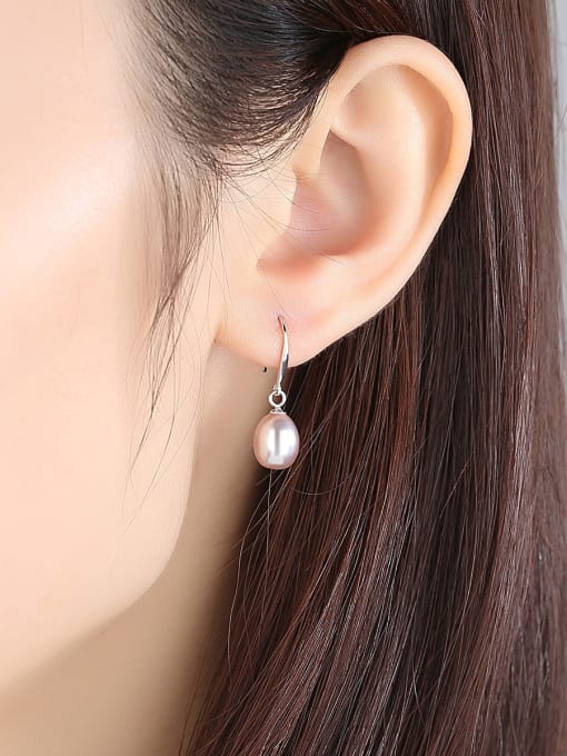 CCUI 925 Sterling Silver With  Artificial Pearl  Simplistic Oval Hook Earrings 1
