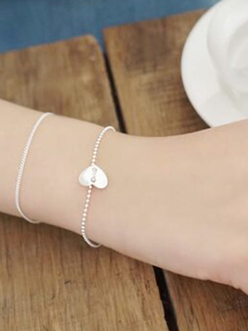 DAKA Simple Smooth Heart Silver Tiny Beads Chain Bracelet 1