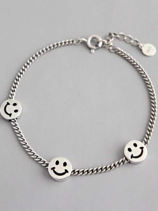 DAKA 925 Sterling Silver With Antique Silver Plated Simple Smiley face  Bracelets 0