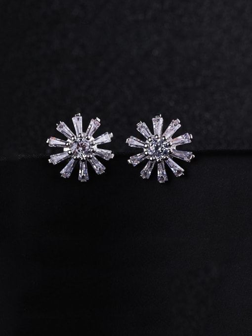 Platinum White Copper With Platinum Plated Cute Flower Stud Earrings