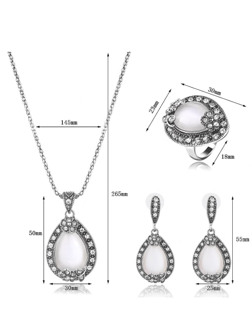 BESTIE Alloy Antique Silver Plated Fashion Artificial Stones Water Drop shaped Three Pieces Jewelry Set 3