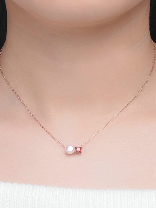 ZK Natural Freshwater Pearl Red Garnet Rose Gold Plated Necklace 1