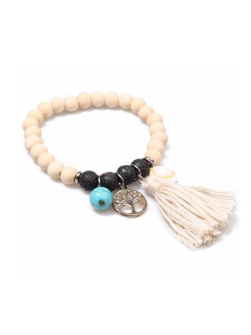 B6050-A Wooded Beads Creative Tassel Accessories Bracelet