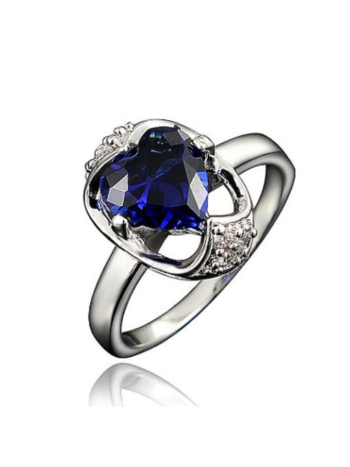 SANTIAGO All-match Blue Heart Shaped Zircon Platinum Plated Ring 0