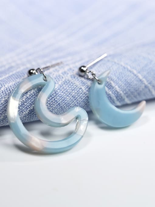 Light Blue Fashion Asymmetrical Moon 925 Silver Stud Earrings