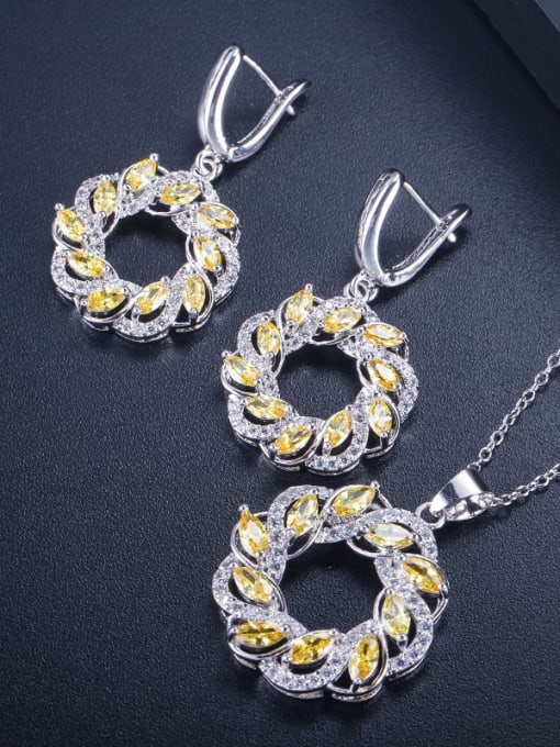 Yellow Fashion Round Zircon Earring Pendant Two-Piece Set
